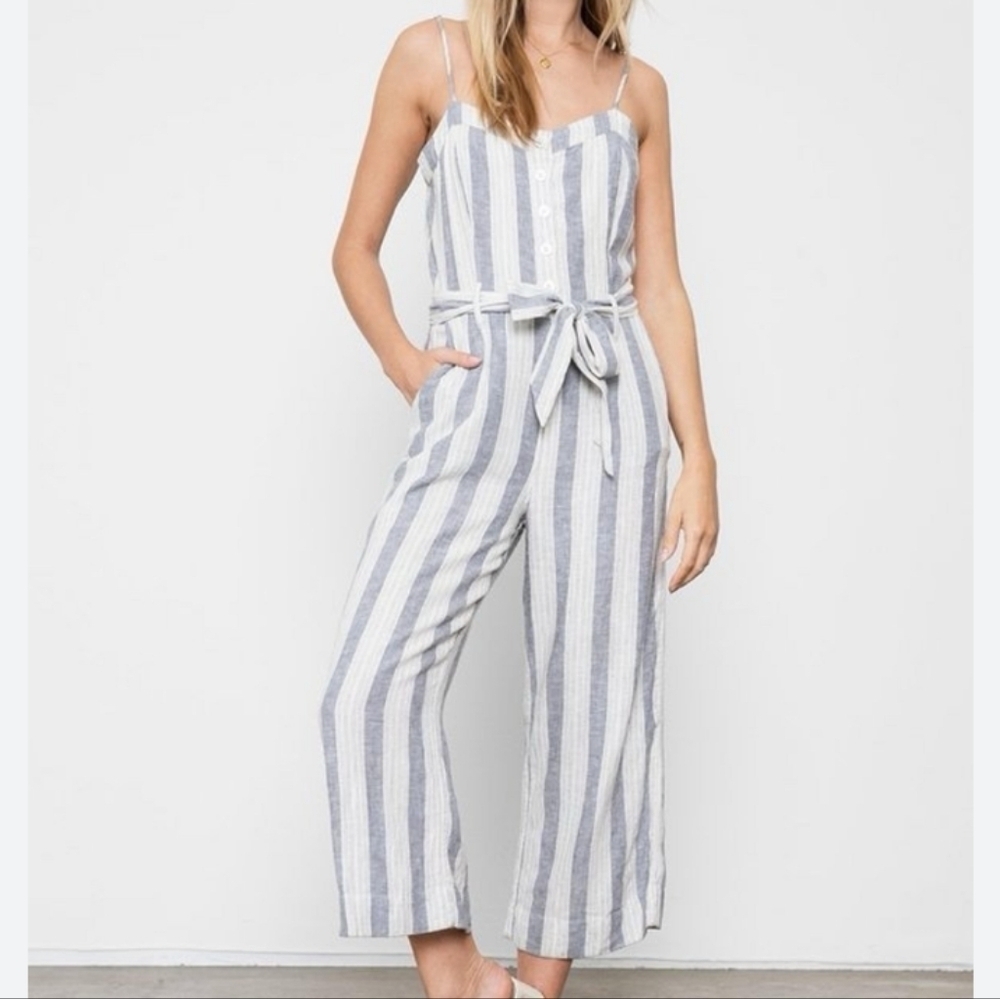 Rails Happer Laguna Stripe Linen Blend Wide Leg Jumpsuit Casual Vacation Party M